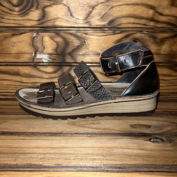 Naot Begonia Sandals Womens US 7 - 7.5 Brown Leather Ankle Strap Wedge Gladiator - Picture 6 of 9